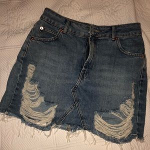 Topshop distressed jean skirt
